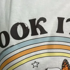 "TAKE A LOOK IT'S IN A BOOK" reading rainbow butterfly tee shirt size large FLAW thumbnail 4