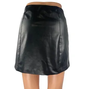 Abercrombie & Fitch Black Faux Leather Zip Mini A-Line Pencil Skirt Skort Size M thumbnail 3