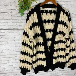Kirundo Black and Cream Bubble Knot Chunky Open Cardigan thumbnail 2
