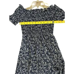 Lulus Blue White Floral Lightweight Flowy Womens Off Shoulder Maxi Dress Size Sm thumbnail 5