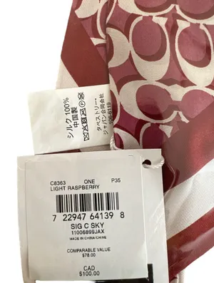 Coach NWT Signature Print Silk Skinny Scarf Light Raspberry thumbnail 4