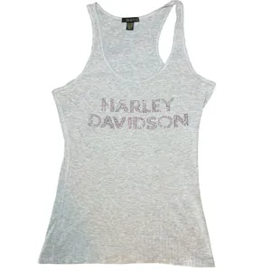 Harley Davidson Tank Top Womens 1XL Gray Rhinestone Logo Racerback Y2K thumbnail 7