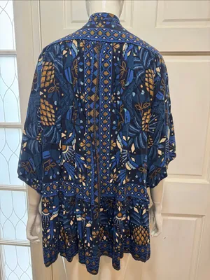 Farm Rio Tropical Magic Blue Patterned Tie-Neck Women’s Dress Size Medium thumbnail 10