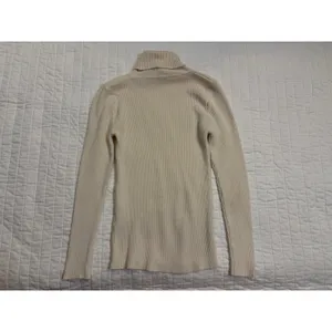 SHEIN Cream Ribbed Knit Turtleneck Sweater - Form Fitting - Size S thumbnail 2