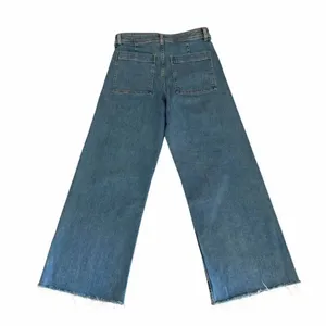 Zara Wide Leg High Rise Y2 K Raw Hem Blue Denim Fly Zip Jeans Sz 12 # 2455 thumbnail 5