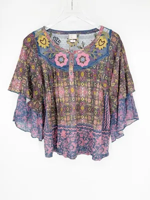 Anthropologie Postmark Embroidered Henley Top Women's M Boho Chic‎ thumbnail 2