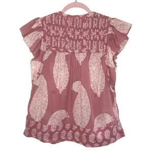 WONDERLY Dusty Rose Paisley Flutter‎ Sleeve Cotton Top, Small thumbnail 8