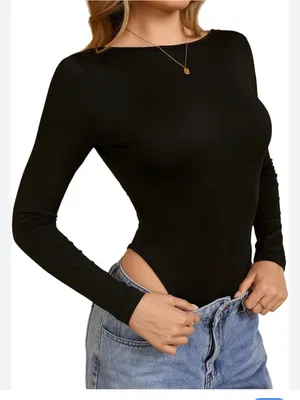Classic Black Long-Sleeve Boatneck Bodysuit thumbnail 1