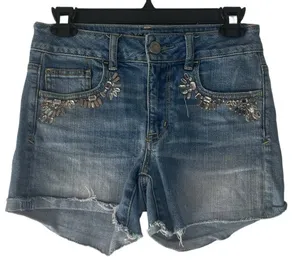 American Eagle Outfitter‎ Embellished Blue Denim Mid Shorts Size 4 thumbnail 1