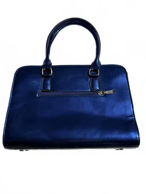 Vintage Blue Leather Satchel Handbag Designer Tote Shoulder Bag Structured Purse thumbnail 5