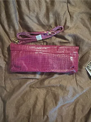 Bellini Patent Croc-Embossed Convertible Clutch in Fuchsia thumbnail 3