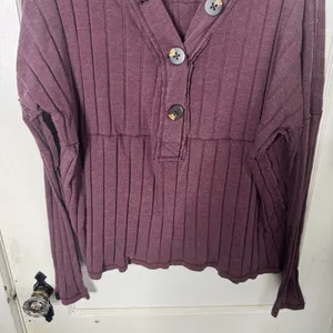 Free People We the Free In the Mix Ribbed Henley Large Buttons Comfy Casual S thumbnail 5