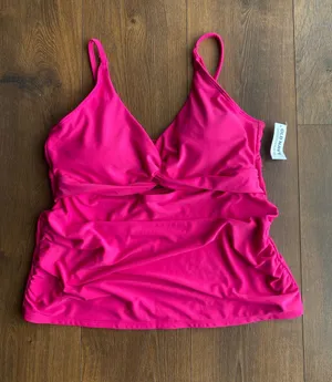 NWT Old Navy Nursing Bright Pink Tankini Swim Top with Ruched Sides L thumbnail 1
