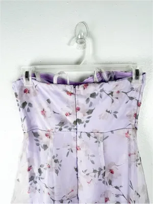 LULUS Chic Preciousness Lavender Floral Organza Strapless Maxi Dress Size Medium thumbnail 6