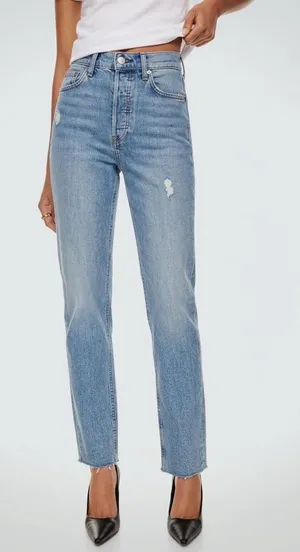 Aritzia Denim Forum Arlo High Rise Straight Leg Jeans Stretchy RAW HEM 24 medium thumbnail 1
