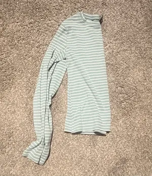 Green with white stripes long sleeve cotton top thumbnail 2