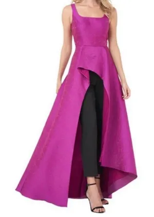 NWT KAY UNGER Jacquard Asymmetric Ruffle Maxi‎ Romper jumpsuit Cerise Sz 8 thumbnail 1