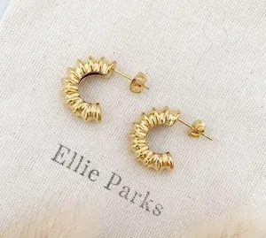 18k Gold Retro Inspired Textured Hoop Earrings thumbnail 1