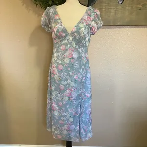 NWOT Lulus Elegant Personality Slate Blue Floral Burnout Midi Dress thumbnail 3