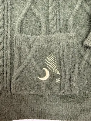 Disturbia Dianne Embroidered Cable Knit Cardigan Moon Star Fern Olive Green Knit thumbnail 12