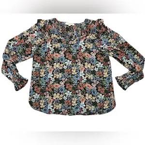 LOFT Floral V-Neck Flutter Shoulder Long Sleeve Blouse thumbnail 3