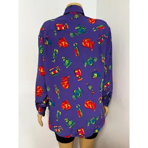 Chaus Vintage 80s Purple Perfume Bottle Print Button Down Blouse Womens Medium 6 thumbnail 8