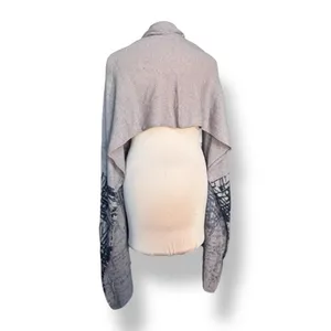 Neutral Taupe Beige Abstract Art Knit Shawl Wrap Poncho Scarf Lightweight‎ Layer thumbnail 4