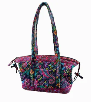 Stephanie Dawn Shoulder Bag Zippered Tote Plum Floral Purse Preppy Boho 14x8x4” thumbnail 1