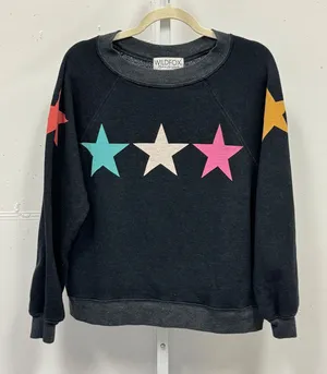 Wildfox Couture Multi Color Star Graphic Raglan Sweatshirt Gray Small Sample thumbnail 1