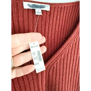 Madewell | NWT Merino Wool Ribbed V Neck Sweater Top Deep Rust | Sz S thumbnail 4