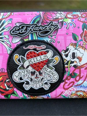 Ed Hardy Pink Tattoo-Print Zip-Around Wristlet Wallet thumbnail 6
