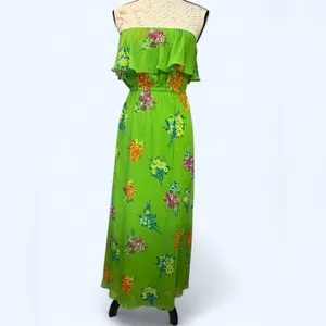 Old Navy Green Floral Chiffon Strapless Flounce Maxi Dress Size XS EUC thumbnail 2