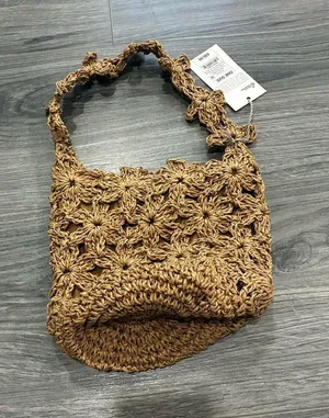 A New Day Tan Crochet Floral-Pattern Shoulder Bag thumbnail 1