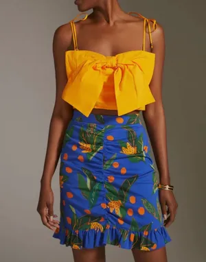 Farm Rio Tropical Print Ruched Ruffled Mini Skirt, Size XS thumbnail 1