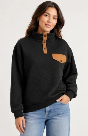 Zyia NWT Active Black‎ Quilted Snap Pocket Sweatshirt Mock Neck Pullover XXL thumbnail 1