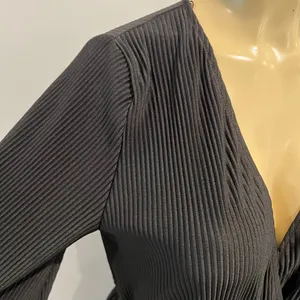 Zara Pleated Dress Sz M Black Long Sleeves V-neck Mini thumbnail 4