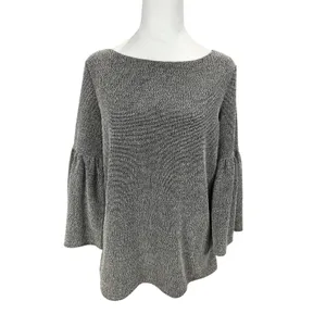 Banana Republic Bell Sleeve Blouse Medium Gray Crew Neck Pullover Casual‎ thumbnail 3