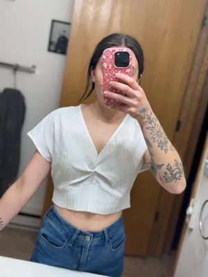 SHEIN cropped white blouse short sleeve thumbnail 1