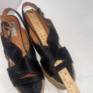 Vintage Y2K Lanvin Black Leather Platform Wood Jute Espadrille Wedge Shoes 40 thumbnail 7