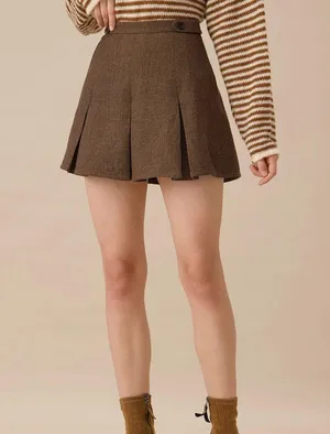 RIHOAS Brown Striped Pleated Mini Skirt Size M thumbnail 3