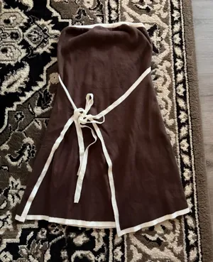 Brown Strapless Knit Dress with Cream Trim thumbnail 1