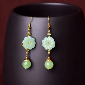 18K Gold Plated Green Agate Flower Dangle Drop Earrings for Women,Flower Earring thumbnail 3