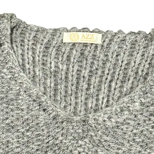 AZZ Fashion Wear Gray Marl Chunky Knit V-Neck Sweater Women Size L Popcorn Knit thumbnail 5