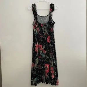 Maurices 24/7 Floral Midi Dress Medium Black Ruffle Strap Boho Cottagecore thumbnail 3