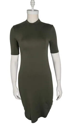 Say What? Womens Olive Green Mock Neck Short Sleeve Bodycon Dress Size S thumbnail 1
