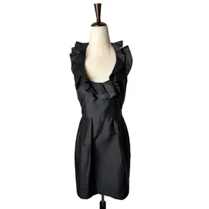 Lynn Lugo Silk Ruffle Neck Cocktail Dress Women 4 Black‎ Gothic LBD Cocktail thumbnail 3