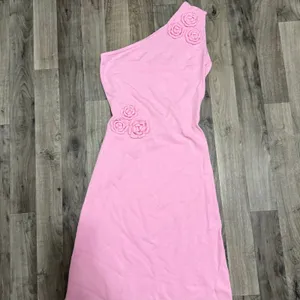 Zesica Pink One Shoulder Rose Applique Ribbed Knit Bodycon Maxi Dress L thumbnail 2