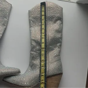 Boutique Silver Crystals Bling Rhinestone Western Cowboy Boots Size 5 6 thumbnail 8