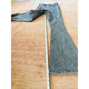 Forever 21 Premium High Rise Flare Jeans Gray Acid Wash Stretch Pull On Pants S thumbnail 6