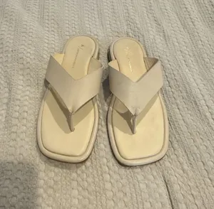 Anthropologie Leather Square Toe Thong Sandals thumbnail 1